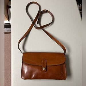 Patricia Nash Lana Leather Phone Crossbody British Tan with Embossed Logo